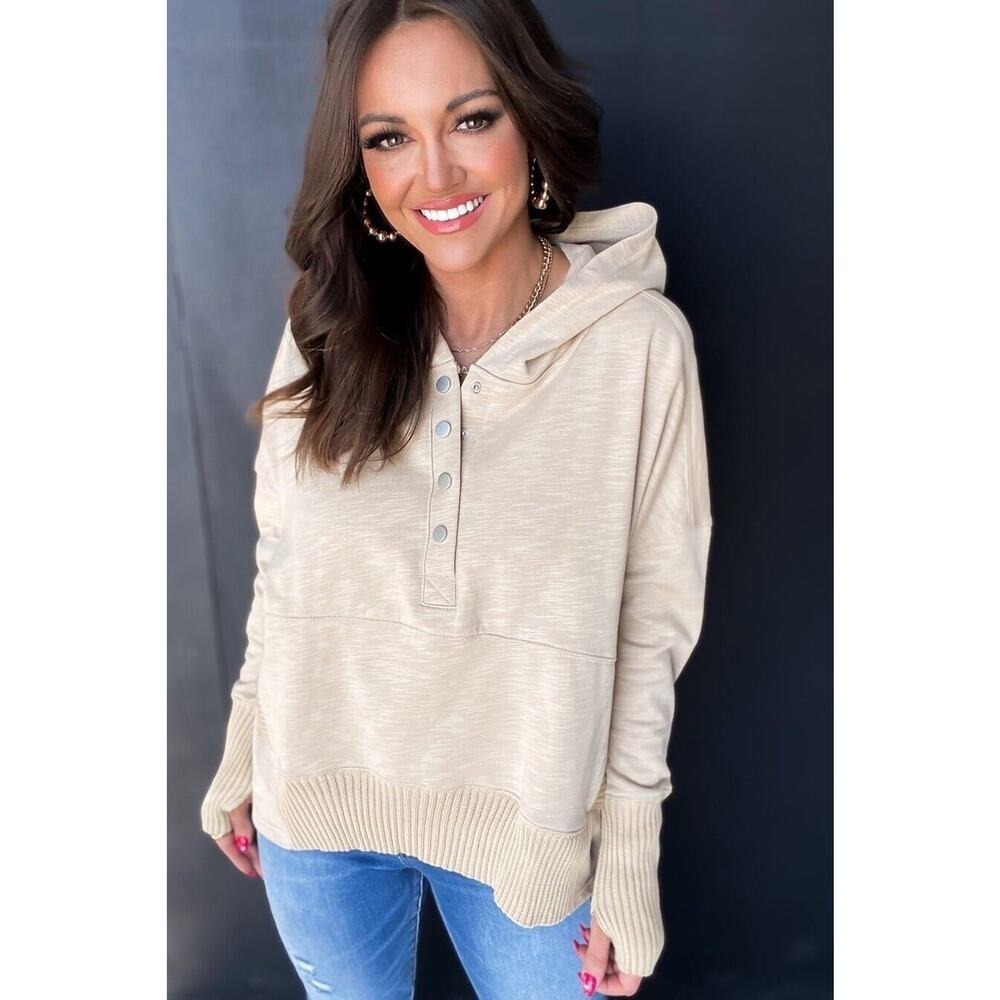 Blue B. Size M Movement‎ Solid Honey Dove Beige Pullover Snap Hoodie Sweatshirt